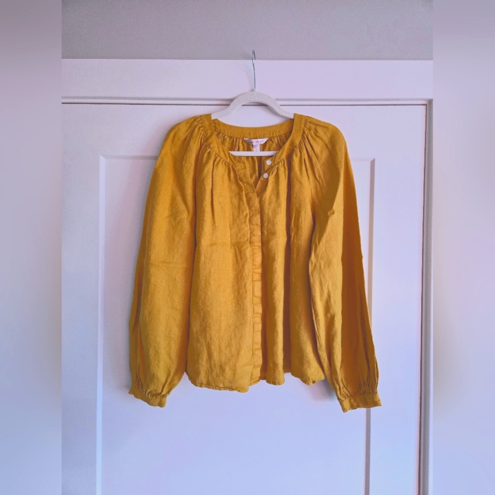 Banana Republic 100% Linen Puff Sleeve Blouse in Goldenrod